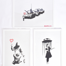 Load image into Gallery viewer, David Hudson (British) after Banksy contemporary framed artwork x 3