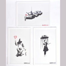 Load image into Gallery viewer, David Hudson (British) after Banksy contemporary framed artwork x 3