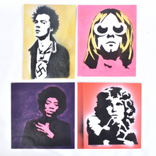 Load image into Gallery viewer, A Collection of four contemporary stencil artwork on board