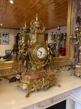 Load image into Gallery viewer, Marble and Brass Clock and Candle Stick Set