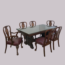 Load image into Gallery viewer, Oak Lattice Design Table and Six Chairs