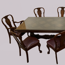 Load image into Gallery viewer, Oak Lattice Design Table and Six Chairs