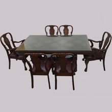 Load image into Gallery viewer, Oak Lattice Design Table and Six Chairs
