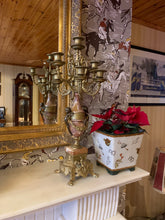 Load image into Gallery viewer, Marble and Brass Clock and Candle Stick Set