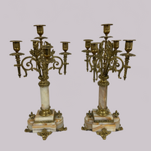 Load image into Gallery viewer, Marble Mantlepiece Set with Clock and Candlesticks