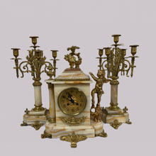 Load image into Gallery viewer, Marble Mantlepiece Set with Clock and Candlesticks