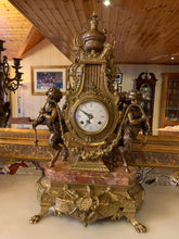 Load image into Gallery viewer, Marble and Brass Clock and Candle Stick Set