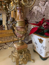 Load image into Gallery viewer, Marble and Brass Clock and Candle Stick Set