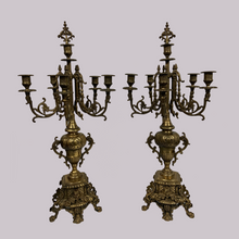 Load image into Gallery viewer, Brass Mantle Clock and Candlestick Set