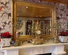 Load image into Gallery viewer, Marble and Brass Clock and Candle Stick Set