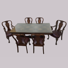 Load image into Gallery viewer, Oak Lattice Design Table and Six Chairs