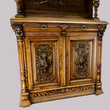 Load image into Gallery viewer, Pair of Arts and Crafts Antique Oak Stain Glass Cabinet Bookcases