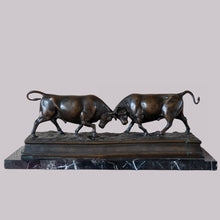 Load image into Gallery viewer, Antique Bronze on Marble Base Fighting Bulls