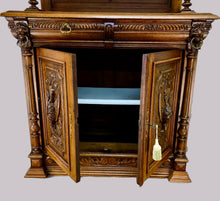 Load image into Gallery viewer, Pair of Arts and Crafts Antique Oak Stain Glass Cabinet Bookcases