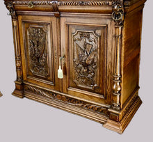 Load image into Gallery viewer, Pair of Arts and Crafts Antique Oak Stain Glass Cabinet Bookcases