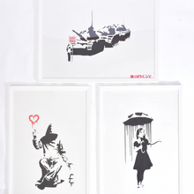 Load image into Gallery viewer, David Hudson (British) after Banksy contemporary framed artwork x 3
