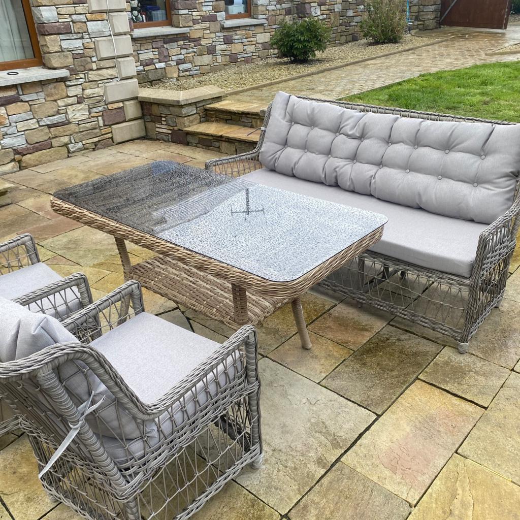 Manus Sofa Garden/ Patio Set 3+1+1+ Table (Grey Colour Cushion)
