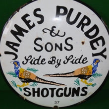Load image into Gallery viewer, James Purdy and Sons Shot Gun Advertisement Enamel Sign
