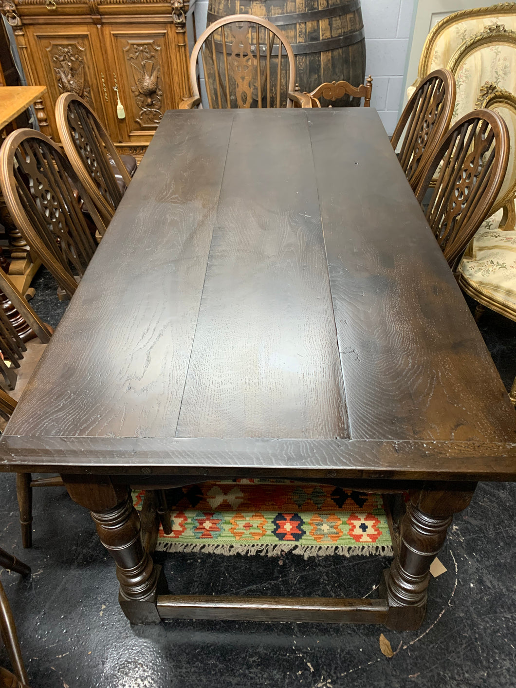 Victorian Oak Refectory Table With Wheel Back Chairs