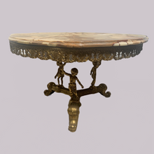 Load image into Gallery viewer, Marble Top and Brass Oval Side Table
