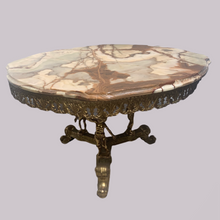 Load image into Gallery viewer, Marble Top and Brass Oval Side Table
