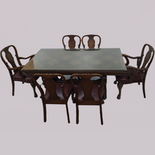 Load image into Gallery viewer, Oak Lattice Design Table and Six Chairs
