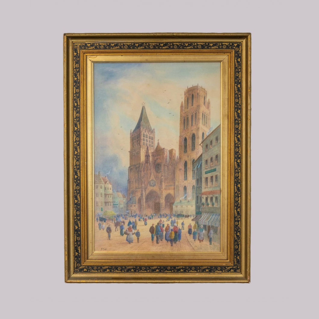 Watercolour by J Earp Town Square Scene