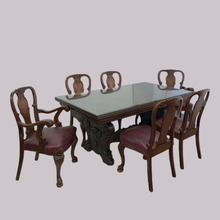 Load image into Gallery viewer, Oak Lattice Design Table and Six Chairs
