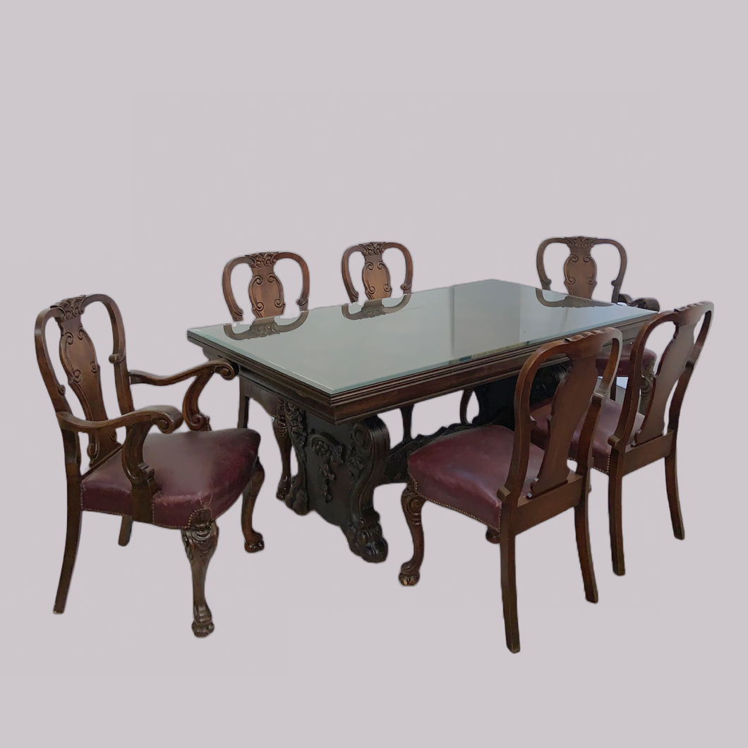 Oak Lattice Design Table and Six Chairs