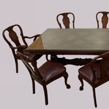 Load image into Gallery viewer, Oak Lattice Design Table and Six Chairs
