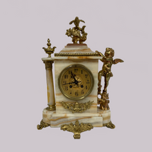Load image into Gallery viewer, Marble Mantlepiece Set with Clock and Candlesticks
