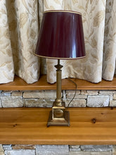 Load image into Gallery viewer, Brass table lamp with red metal shade
