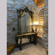 Load image into Gallery viewer, Brass and Marble Mirror Back Console and Mirror
