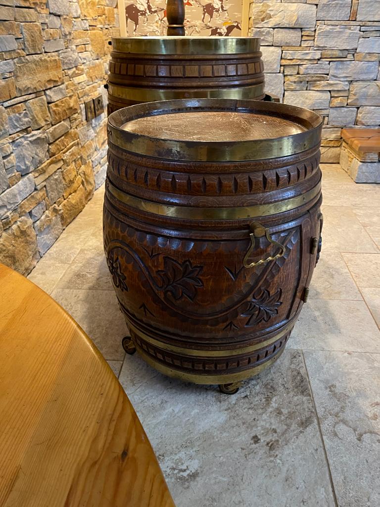 Carved Oak and Brass Wine Holder