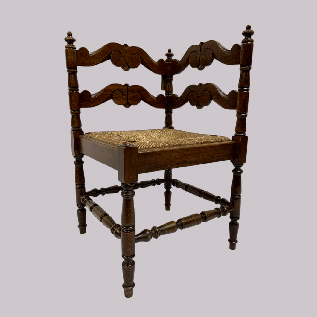 Nineteenth Century Oak Corner Chair With Rush Seat