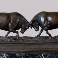 Load image into Gallery viewer, Antique Bronze on Marble Base Fighting Bulls
