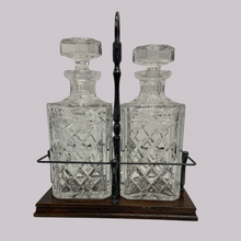 Load image into Gallery viewer, Mahogany and Brass Tantalus with Crystal Decanters
