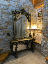 Load image into Gallery viewer, Brass and Marble Mirror Back Console and Mirror
