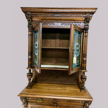 Load image into Gallery viewer, Pair of Arts and Crafts Antique Oak Stain Glass Cabinet Bookcases
