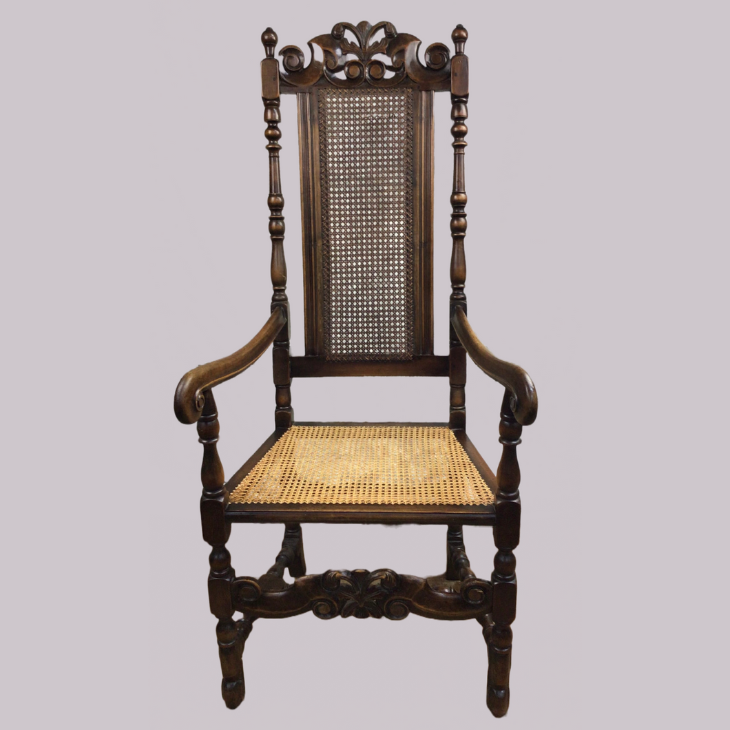 Walnut 17th Century Style Carved Armchair