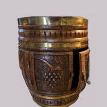 Load image into Gallery viewer, Carved Oak and Brass Barrel Wine Cabinet
